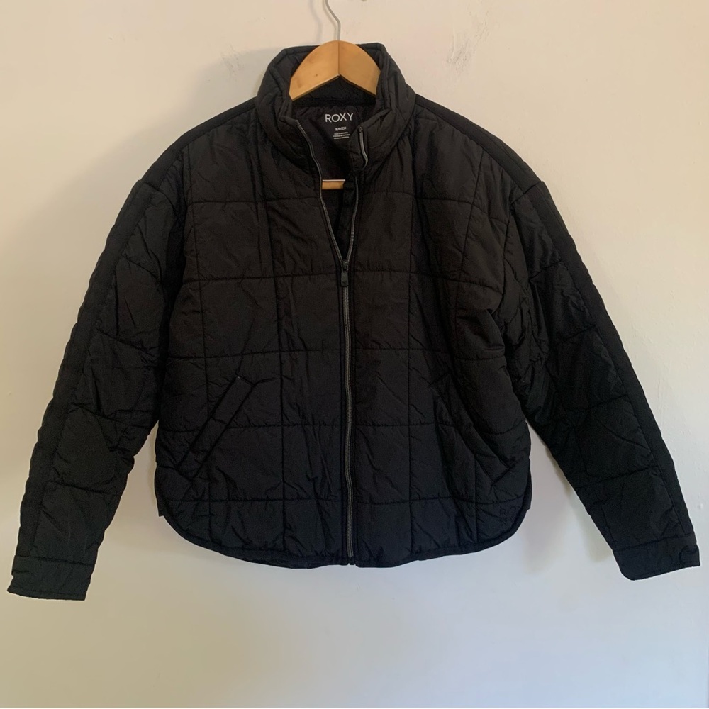 Roxy Quilted Puffer Jacket Black Full Zip Lightweight Coat S